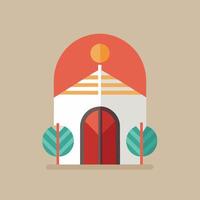 A flat design of a church with a red door vector