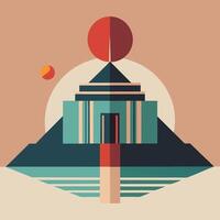 A flat design of a pyramid with a red ball vector
