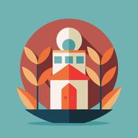 A flat design of a house with trees and a tree vector