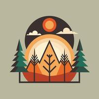 A mountain and trees with a sun in the background vector