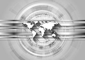 Grey technology background with world map vector