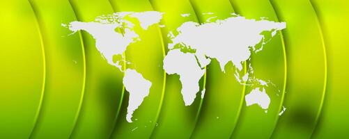 Bright green abstract background with world map vector