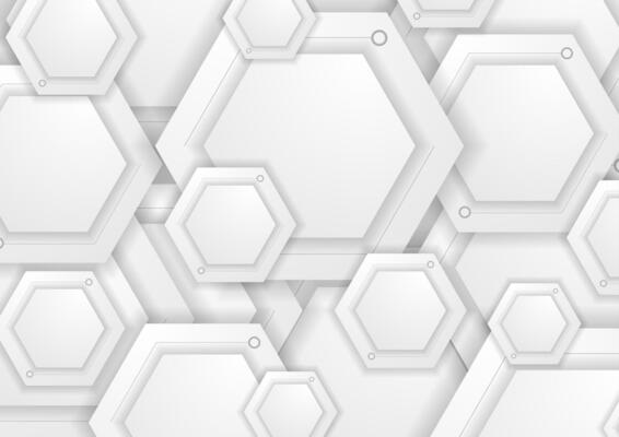 Abstract grey paper hexagons tech background