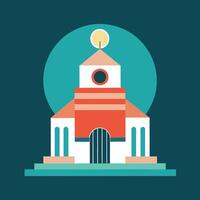 Church icon with a clock tower and a cross vector