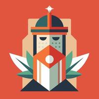 A flat illustration of a knight with a sword vector