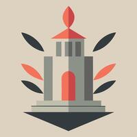 A tower with a red roof and leaves on it vector
