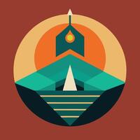 A colorful illustration of a boat with a sail vector