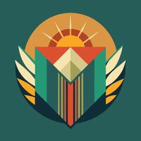 The sun is shining over a mountain and a book vector
