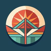 A colorful logo with a sun and a bridge vector