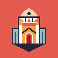 A colorful building with a clock on it vector