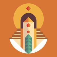 A flat design of a building with a clock on top vector