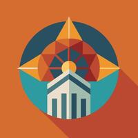 A flat design of a building with a sun in the middle vector