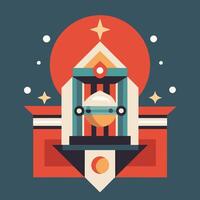 A flat design with a building and a star vector