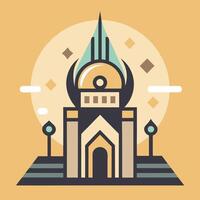 An illustration of a mosque with a clock tower vector