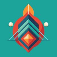 A colorful geometric design with a ship on it vector
