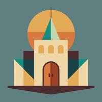 A church building with a tower and a sun vector