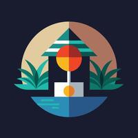 A colorful illustration of a house and a pool vector