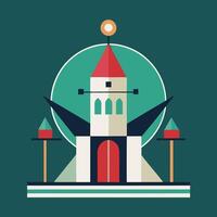 A flat design of a castle with a clock tower vector
