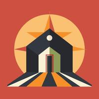 A house with a sun and a star in the background vector