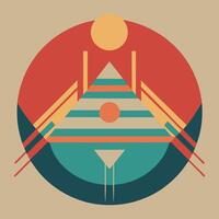 An abstract illustration of a pyramid with a sun in the background vector