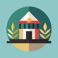 A flat design of a house with plants and a tree vector