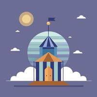 A circus tent with a flag on top and clouds in the background vector