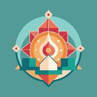 A colorful illustration of a temple with a flame vector