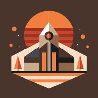 An illustration of a building with a sun in the background vector