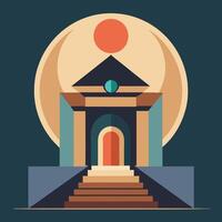 An illustration of a building with a sun in the background vector