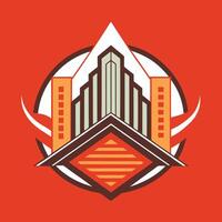 A city skyline with a building in the middle vector