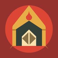 A flat icon of a house with a door and a fire vector