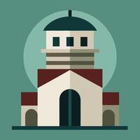 Church icon with a dome and a clock vector
