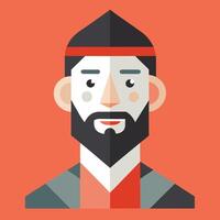 A flat illustration of a bearded man with a red hat vector