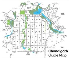 Chandigarh detaileed guide map . Capital of punjab and haryana. White map layout of Union territory with lake, sectors, and colonies vector