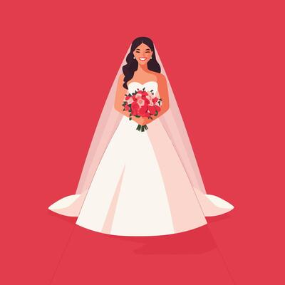 Elegant Bride with a Charming Bouquet in White Dress