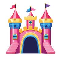 Animated Cartoon Castle with Flags and an Open Gate vector