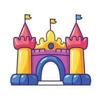 Fun Inflatable Cartoon Castle with Colorful Flags and Gate vector