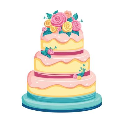 Cake with Floral Embellishments and Decorative Elements