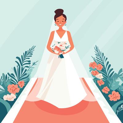 Bride's Perfect Moment with Bouquet and Wedding Attire