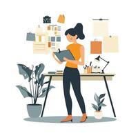 Professional Woman Reviewing Slides Before a Presentation vector