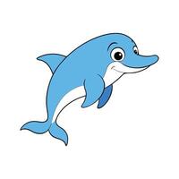 Funny dolphin jumping illustration. Cartoon style on a white background, showcasing the playful nature of dolphins. Perfect for children's themes and marine life designs. vector