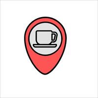 A coffee cup icon on a map pointer vector