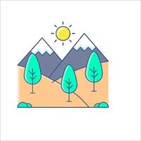 A mountain landscape with trees and sun vector