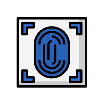 A blue and white square with a fingerprint scanner vector