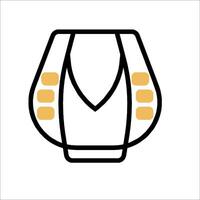 A white and yellow icon of a bag vector