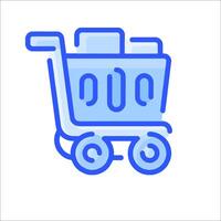 A shopping cart icon with a blue outline vector