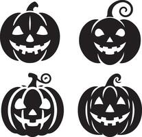 Set of Carved Halloween Pumpkin Face Silhouettes for Fun and Scary Designs vector