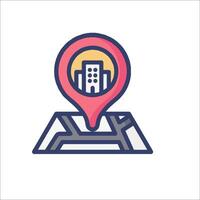 A map marker with a building on it vector
