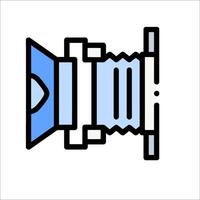 A blue and white icon of a speaker vector