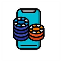 A smartphone with a stack of chips and a casino chip icon vector